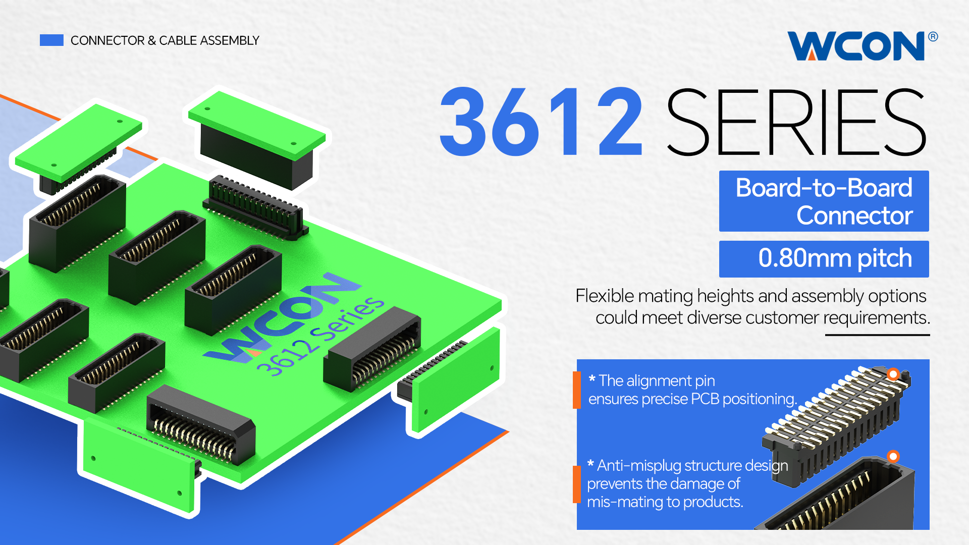 3612 Series Board-to-Board Connectors: 0.8mm Pitch, High Reliability for Precision Systems